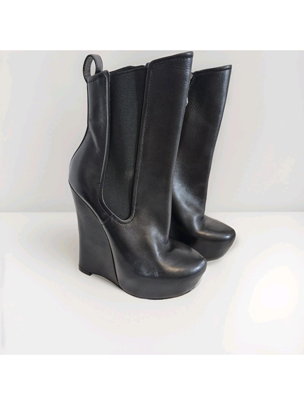Alejandro Ingelmo Black Leather Women's 36/US 6 High Wedge Ankle Boots Zip NEW
